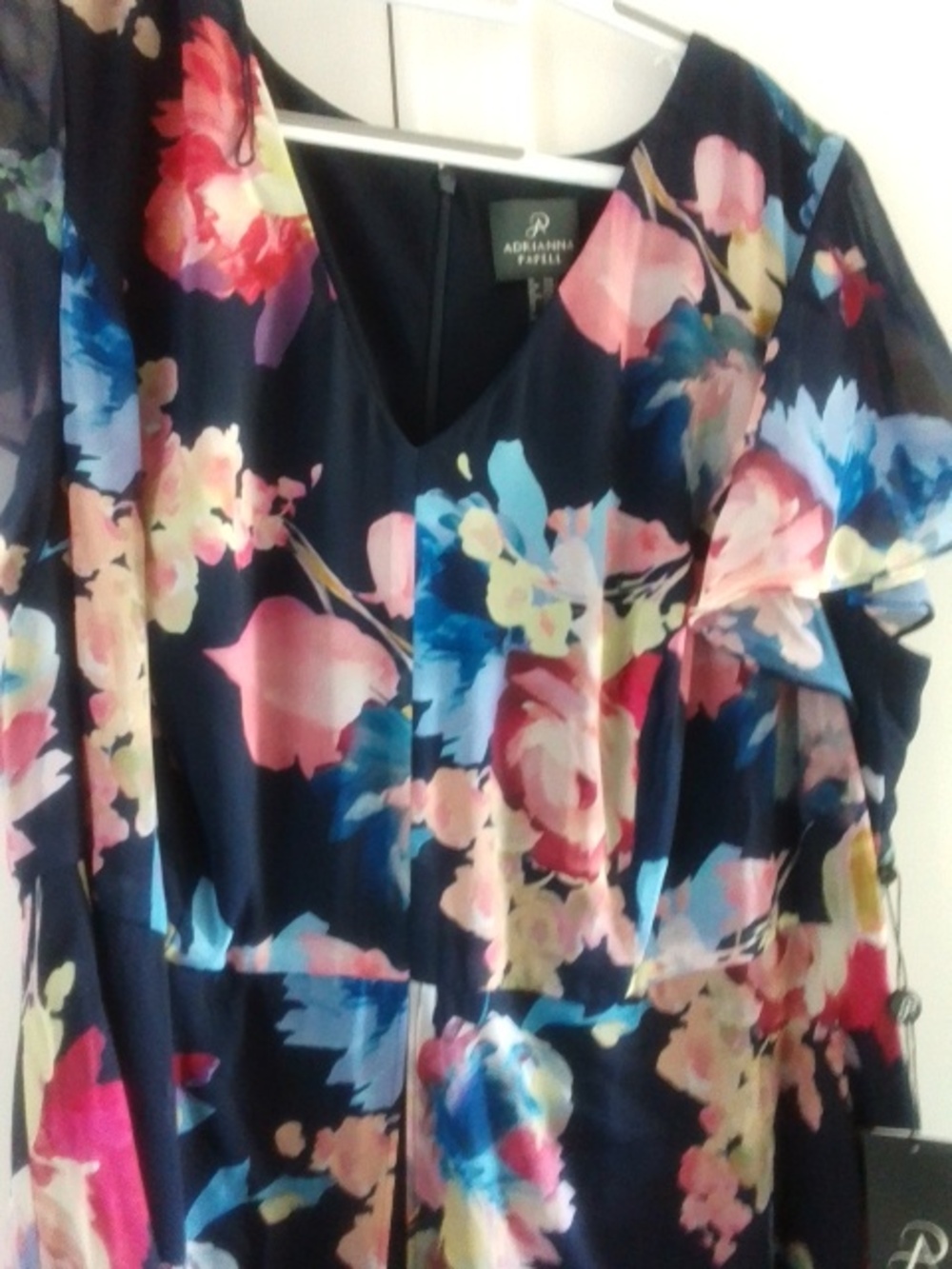 Adrianna Papell Navy Floral Jumpsuit with Pink & Blue Accents - Picture 3 of 7